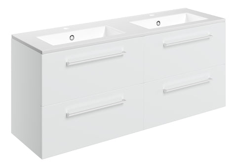 Volga 1210mm Wall Hung 4 Drawer Basin Unit & 2TH Thin Edge Basin - White Gloss