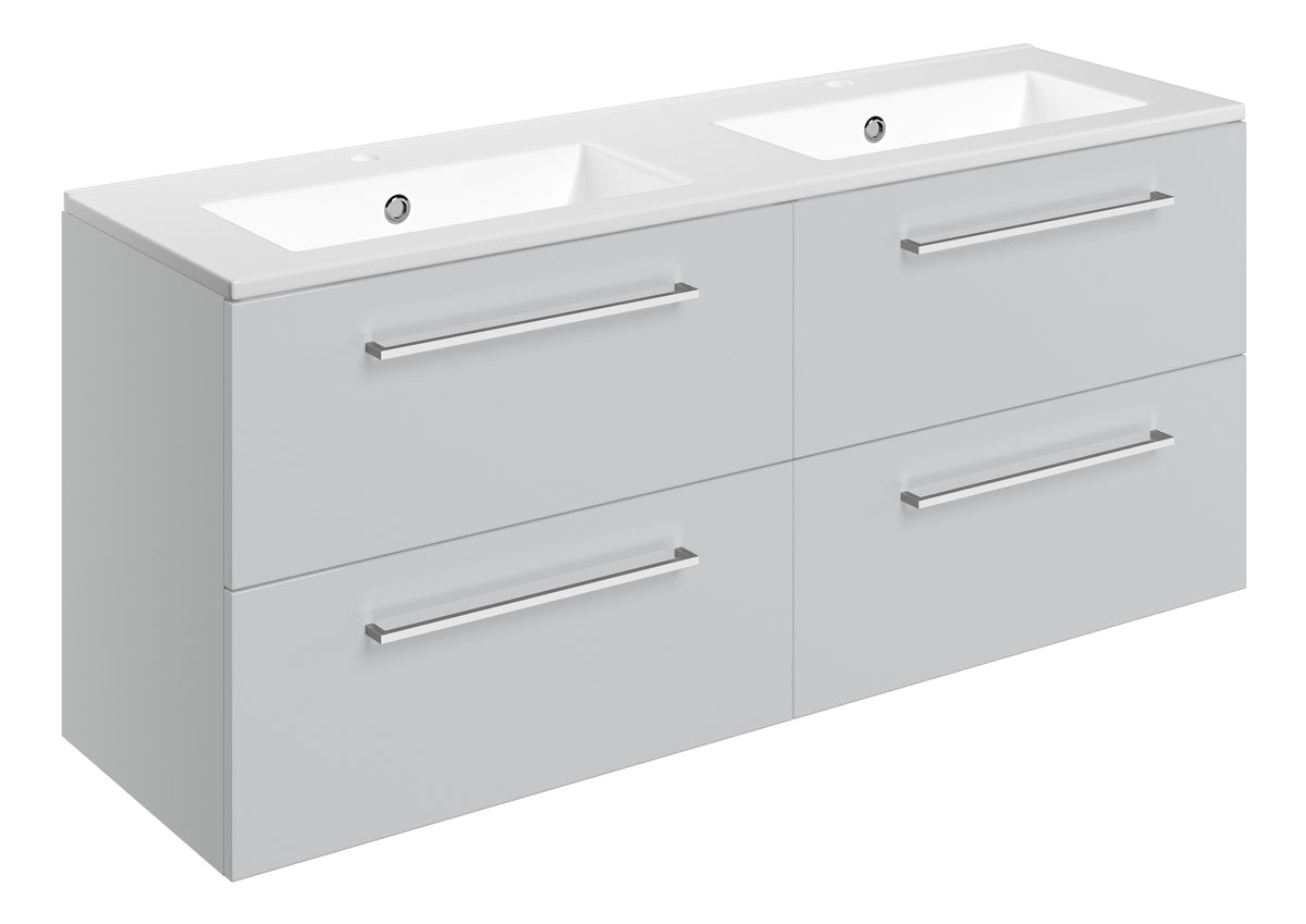 Volga 1210mm Wall Hung 4 Drawer Basin Unit & 2TH Thin Edge Basin - Grey Gloss