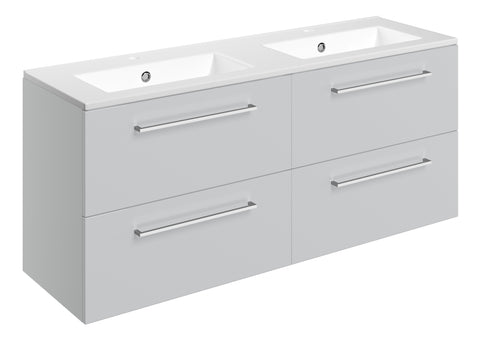 Volga 1210mm Wall Hung 4 Drawer Basin Unit & 2TH Thin Edge Basin - Grey Gloss