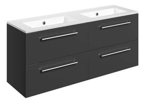 Volga 1210mm Wall Hung 4 Drawer Basin Unit & 2TH Thin Edge Basin - Anthracite Gloss