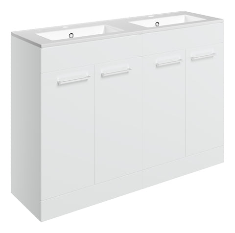 Volga 1210mm Floor Standing 4 Door Basin Unit & 2TH Thin Edge Basin - White Gloss