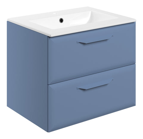 Miramichi 615mm Wall Hung 2 Drawer Basin Unit w/1TH Basin - Matt Misty Blue