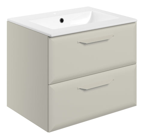 Miramichi 615mm Wall Hung 2 Drawer Basin Unit w/1TH Basin - Matt Latte