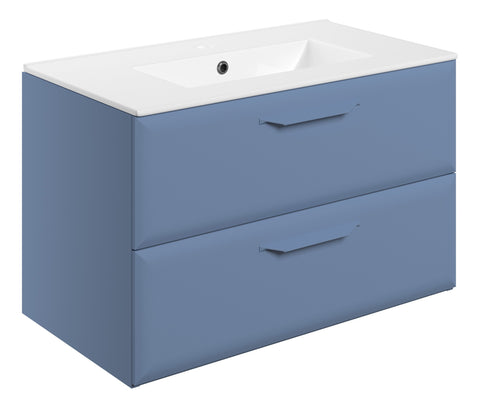 Miramichi 815mm Wall Hung 2 Drawer Basin Unit w/1TH Basin - Matt Misty Blue