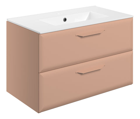 Miramichi 815mm Wall Hung 2 Drawer Basin Unit w/1TH Basin - Matt Apricot
