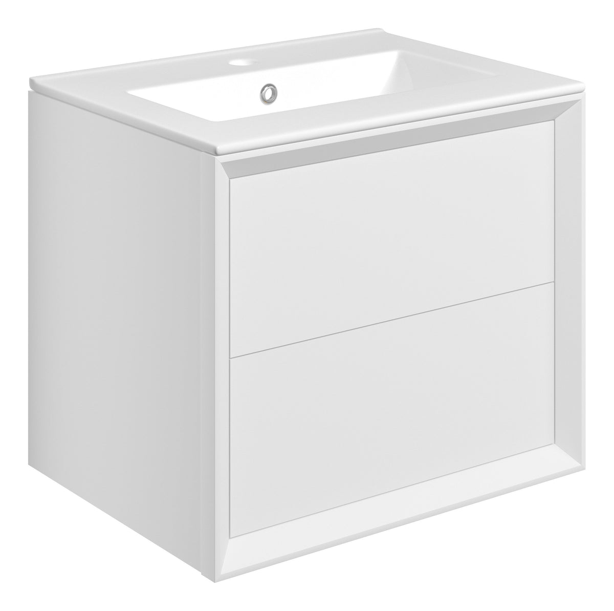 Press 610mm Wall Hung 2 Drawer Basin Unit & 1TH Thin Edge Basin - Matt White