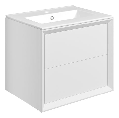 Press 610mm Wall Hung 2 Drawer Basin Unit & 1TH Thin Edge Basin - Matt White