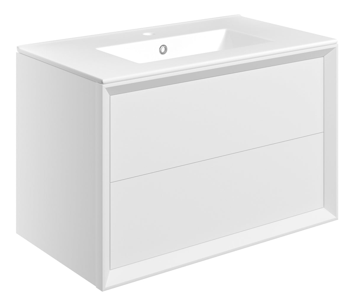 Press 810mm Wall Hung 2 Drawer Basin Unit & 1TH Thin Edge Basin - Matt White