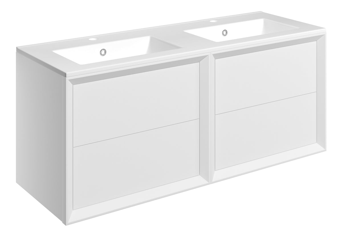 Press 1210mm Wall Hung 4 Drawer Basin Unit & 2TH Thin Edge Basin - Matt White
