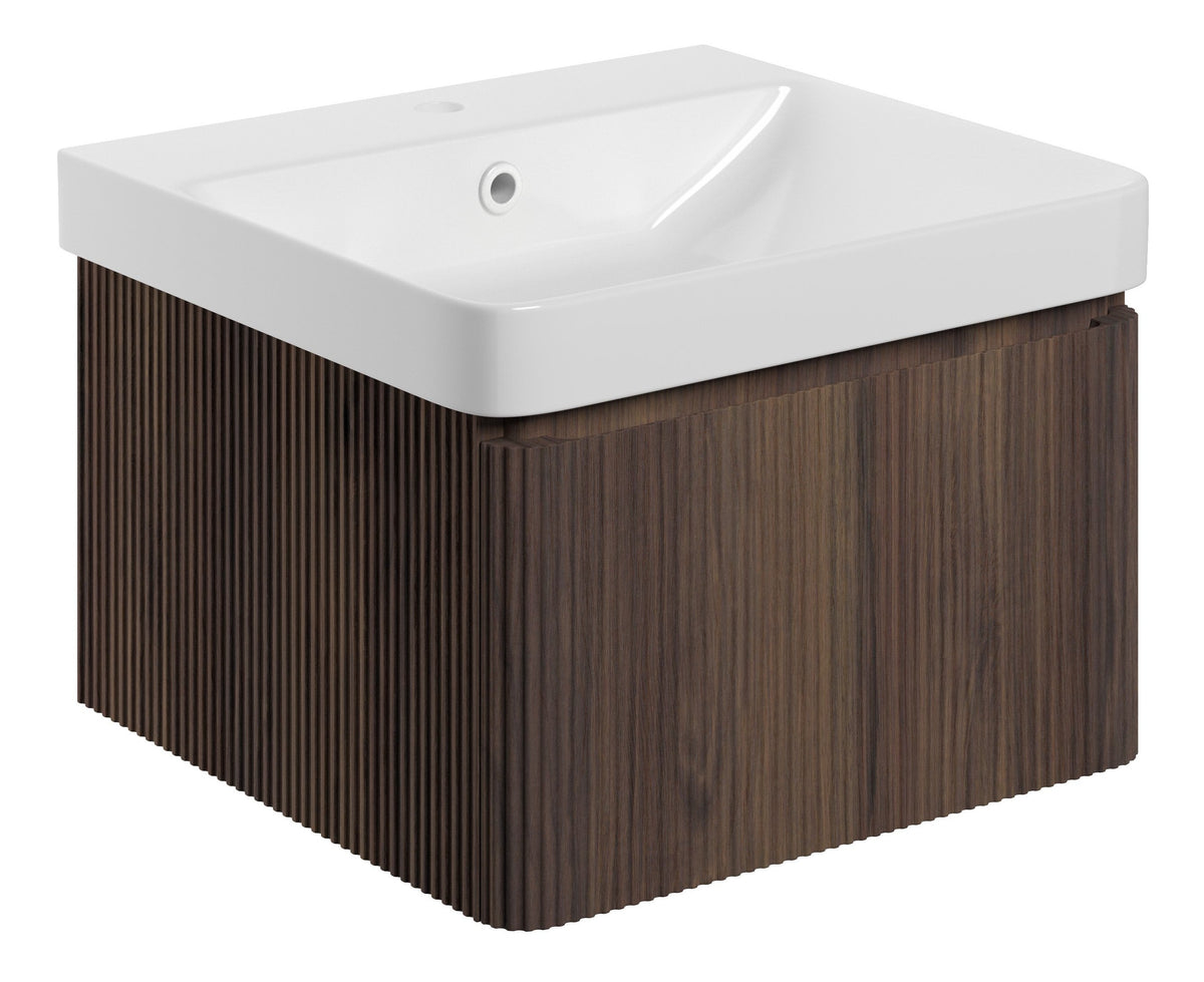 Kubes 500mm Wall Hung 1 Drawer Basin Unit & Basin - Textured Walnut