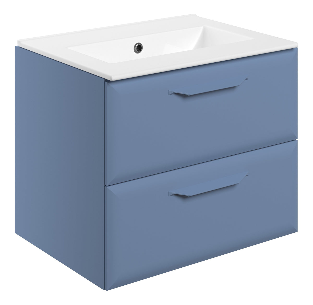 Miramichi 615mm Wall Hung 2 Drawer Basin Unit w/0TH Basin - Matt Misty Blue