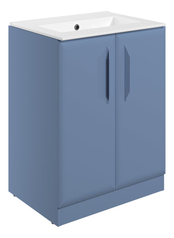 Miramichi 615mm Floor Standing 2 Door Basin Unit w/0TH Basin - Matt Misty Blue