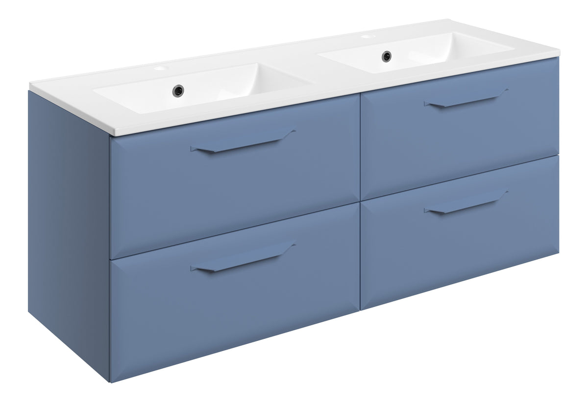Miramichi 1210mm Wall Hung 4 Drawer Basin Unit w/2TH Basin - Matt Misty Blue
