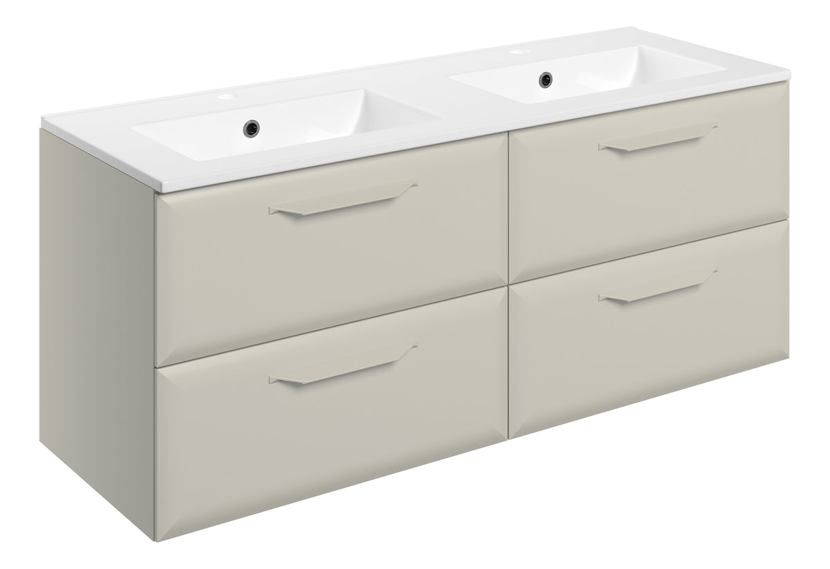 Miramichi 1210mm Wall Hung 4 Drawer Basin Unit w/2TH Basin - Matt Latte