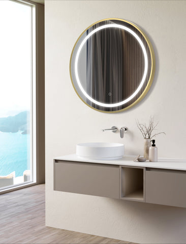 Halladale 600mm Round Front-Lit LED Mirror - Brushed Brass