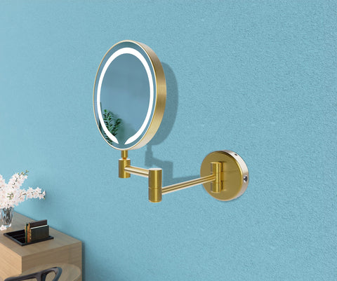 Hisho Round LED Cosmetic Mirror - Brushed Brass