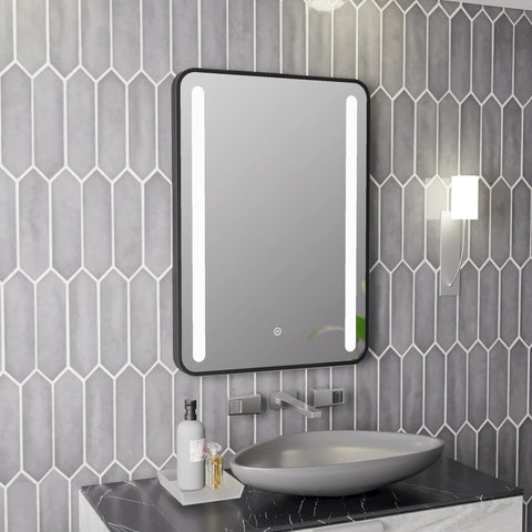Glowe 500x700mm Rounded Front-Lit LED Mirror - Black
