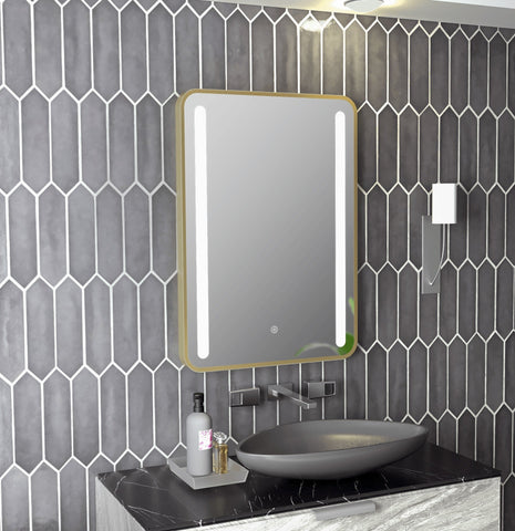 Glowe 500x700mm Rounded Front-Lit LED Mirror - Brushed Brass