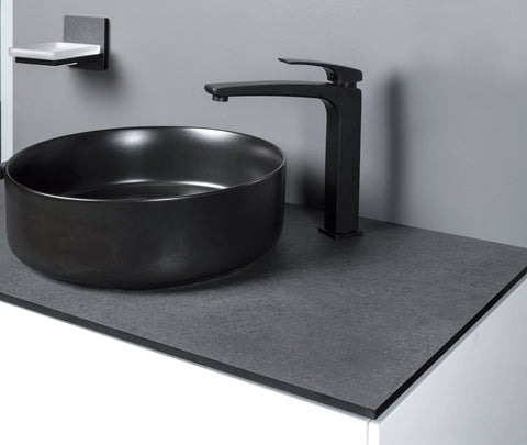 Luxe 355mm Ceramic Round Washbowl & Waste - Matt Black