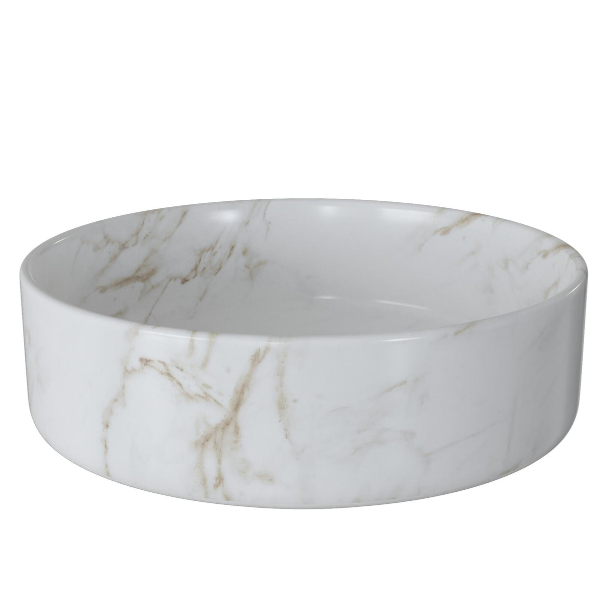 Luxe 355mm Ceramic Round Washbowl & Waste - Marble Effect