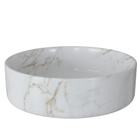 Luxe 355mm Ceramic Round Washbowl & Waste - Marble Effect