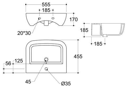 Cedar 450x320mm 1TH Cloakroom Basin & Brushed Bronze Bottle Trap