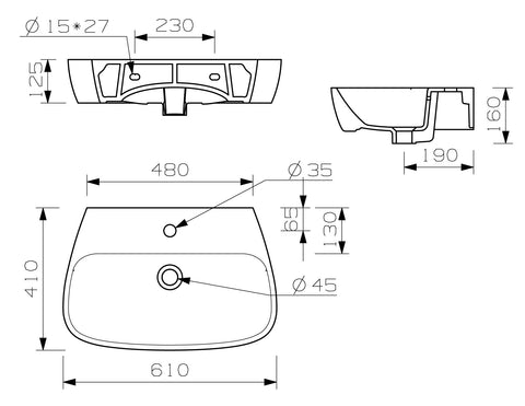 Amazon 600x400mm 1TH Basin & Full Pedestal