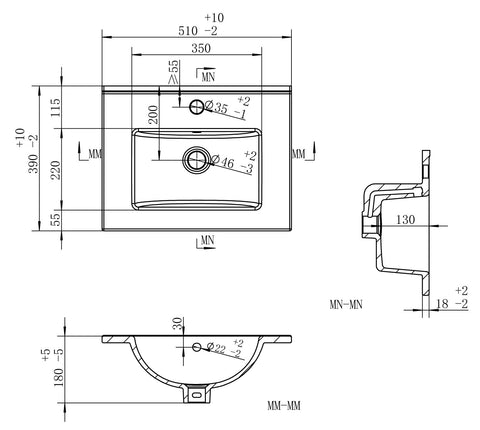 Volga 510mm Wall Hung 2 Drawer Basin Unit & 1TH Thin Edge Basin - Oak