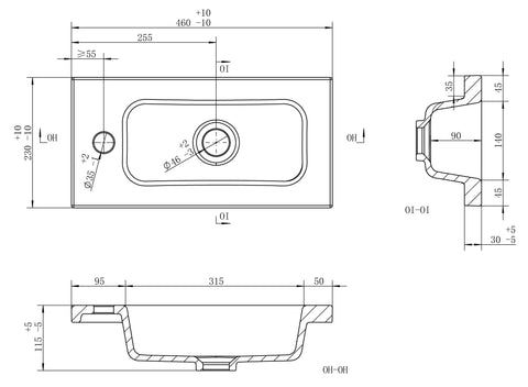Slim 450mm 1TH Inset Basin