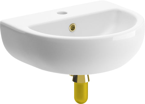 Tus 450x400mm 1TH Cloakroom Basin & Brushed Brass Bottle Trap