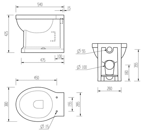Sherford Back To Wall WC & Satin White Wood Effect Seat w/Br.Brass Finishes