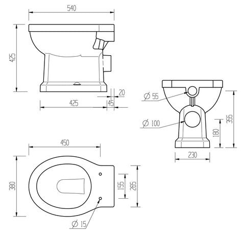 Sherford High Level WC & Soft Close Seat w/Br.Brass Finishes