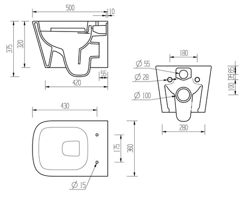 Till Rimless Wall Hung WC & Soft Close Seat