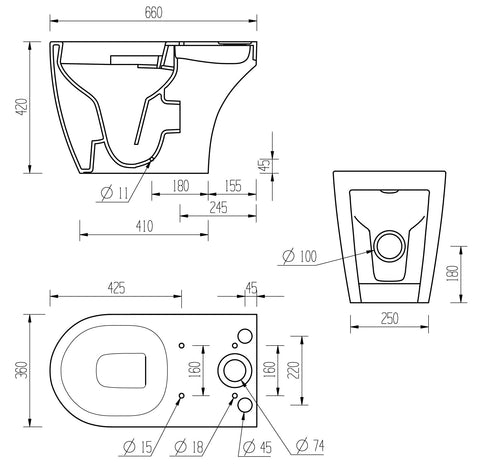 Cliff Rimless Close Coupled Open Back WC & Soft Close Seat