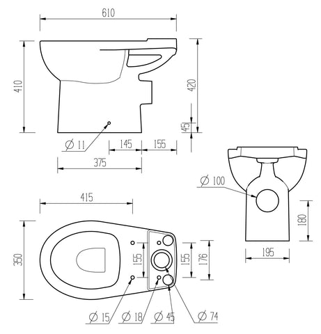 Tus Close Coupled Open Back WC & Soft Close Seat