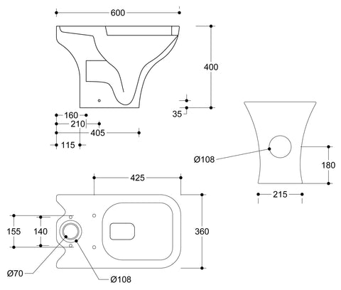 Cedar Rimless Short Projection Close Coupled Open Back WC & Slim Soft Close Seat