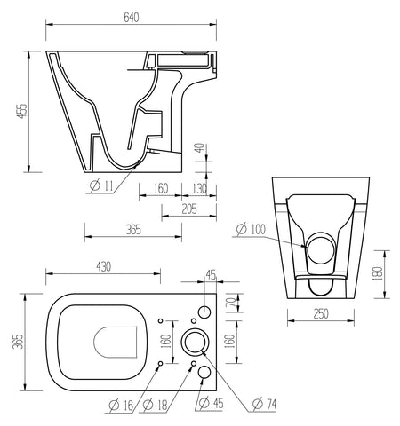Till Rimless Close Coupled Open Back Comfort Height WC & Soft Close Seat