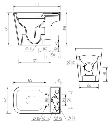 Till Rimless Close Coupled Open Back Short Projection WC & Soft Close Seat