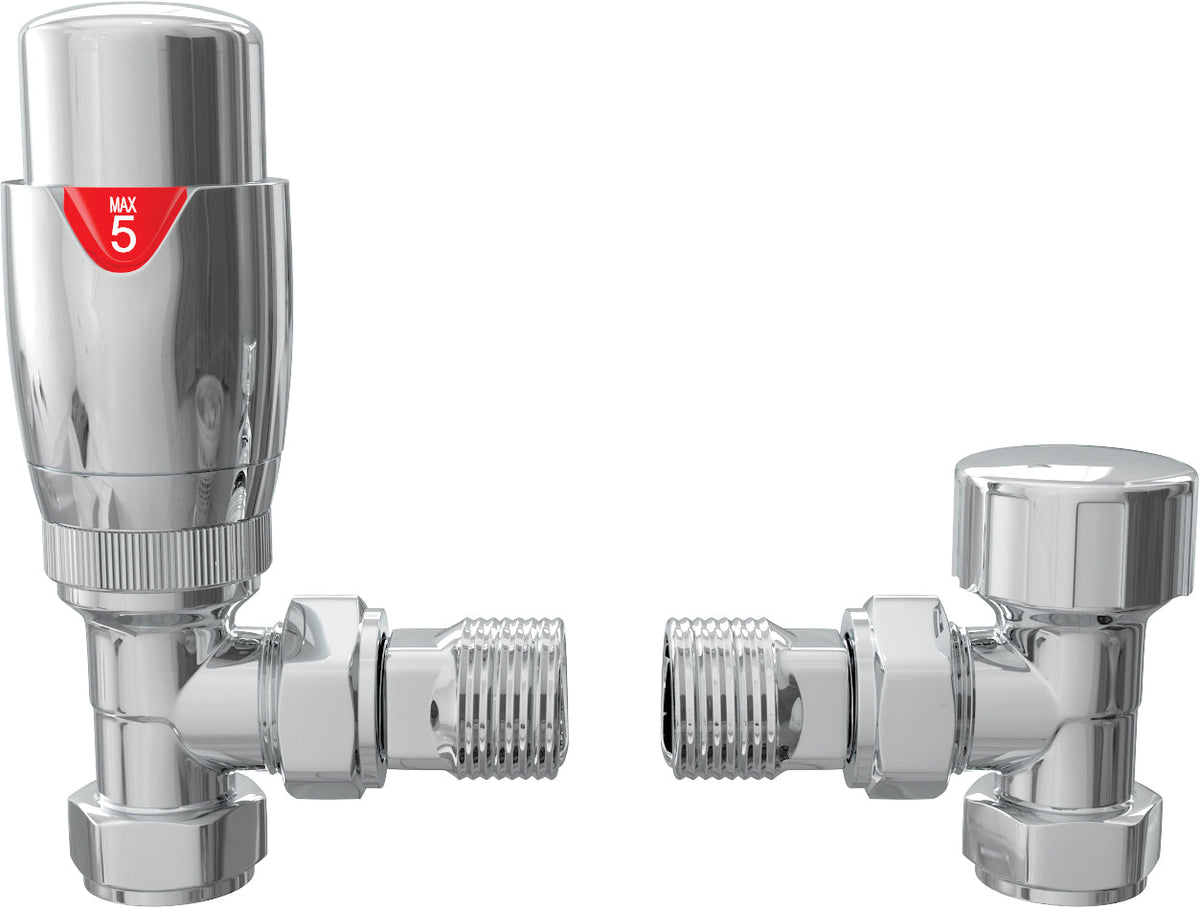 Round Thermostatic Chrome Radiator Valves - Angled