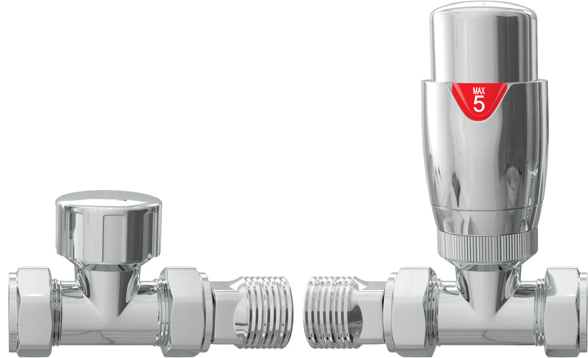 Round Thermostatic Chrome Radiator Valves - Straight