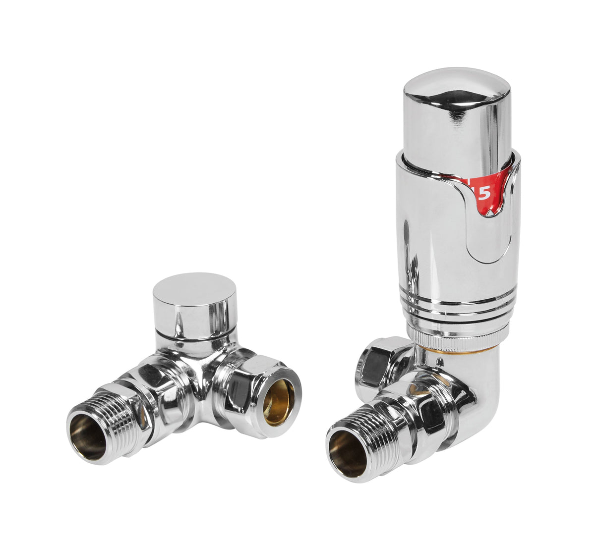 Round Thermostatic Chrome Radiator Valves - Corner