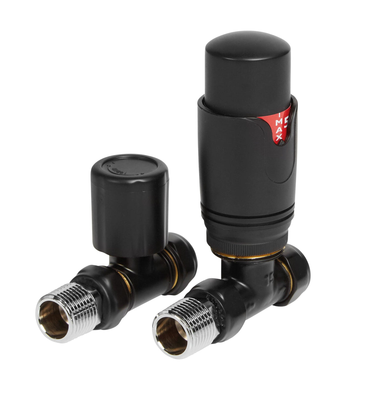 Round Thermostatic Matt Black Radiator Valves - Straight