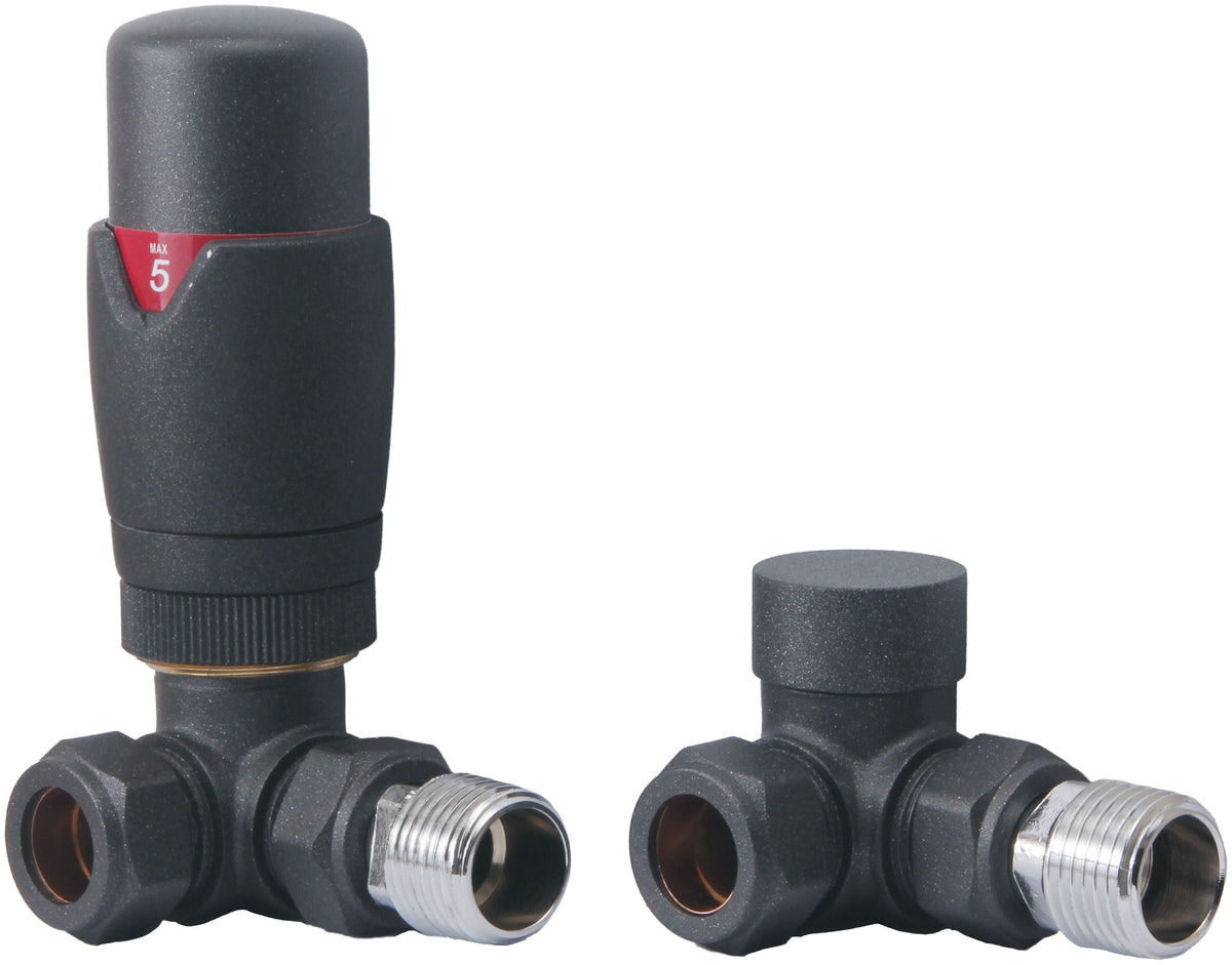 Round Thermostatic Anthracite Radiator Valves - Corner