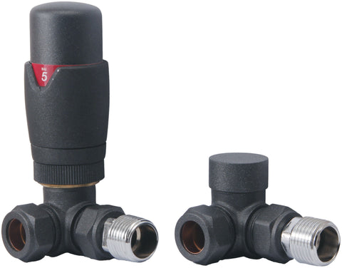 Round Thermostatic Anthracite Radiator Valves - Corner