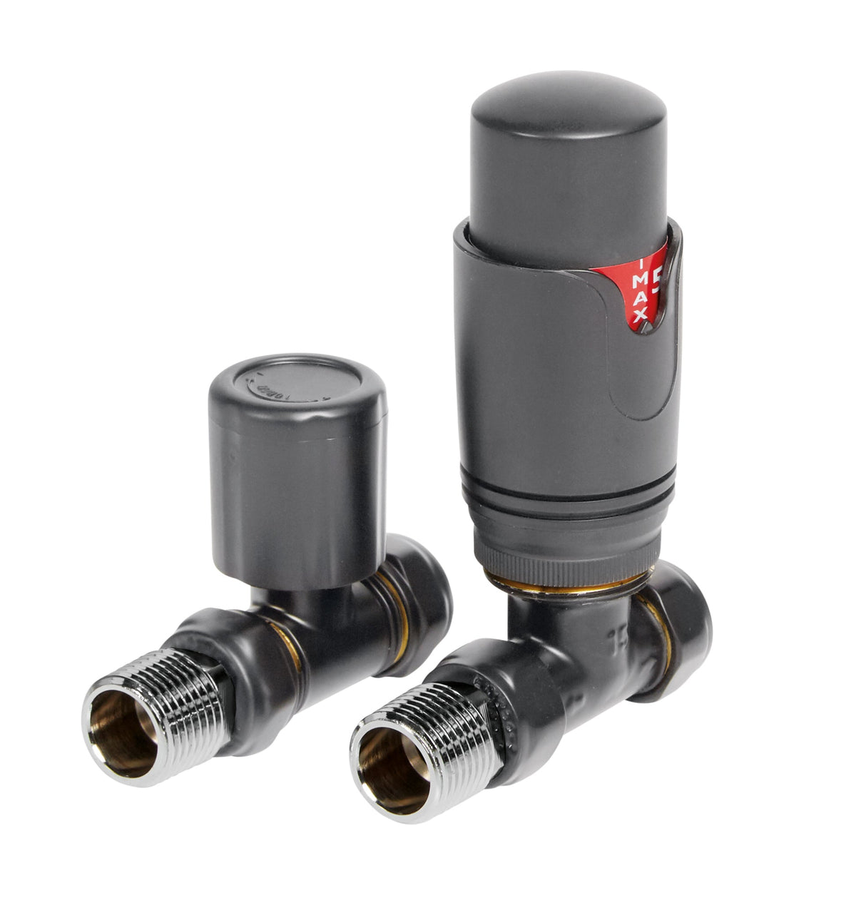 Round Thermostatic Anthracite Radiator Valves - Straight