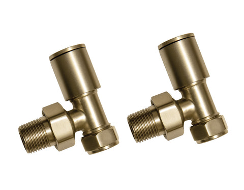 Patterned Brushed Brass Radiator Valves - Angled