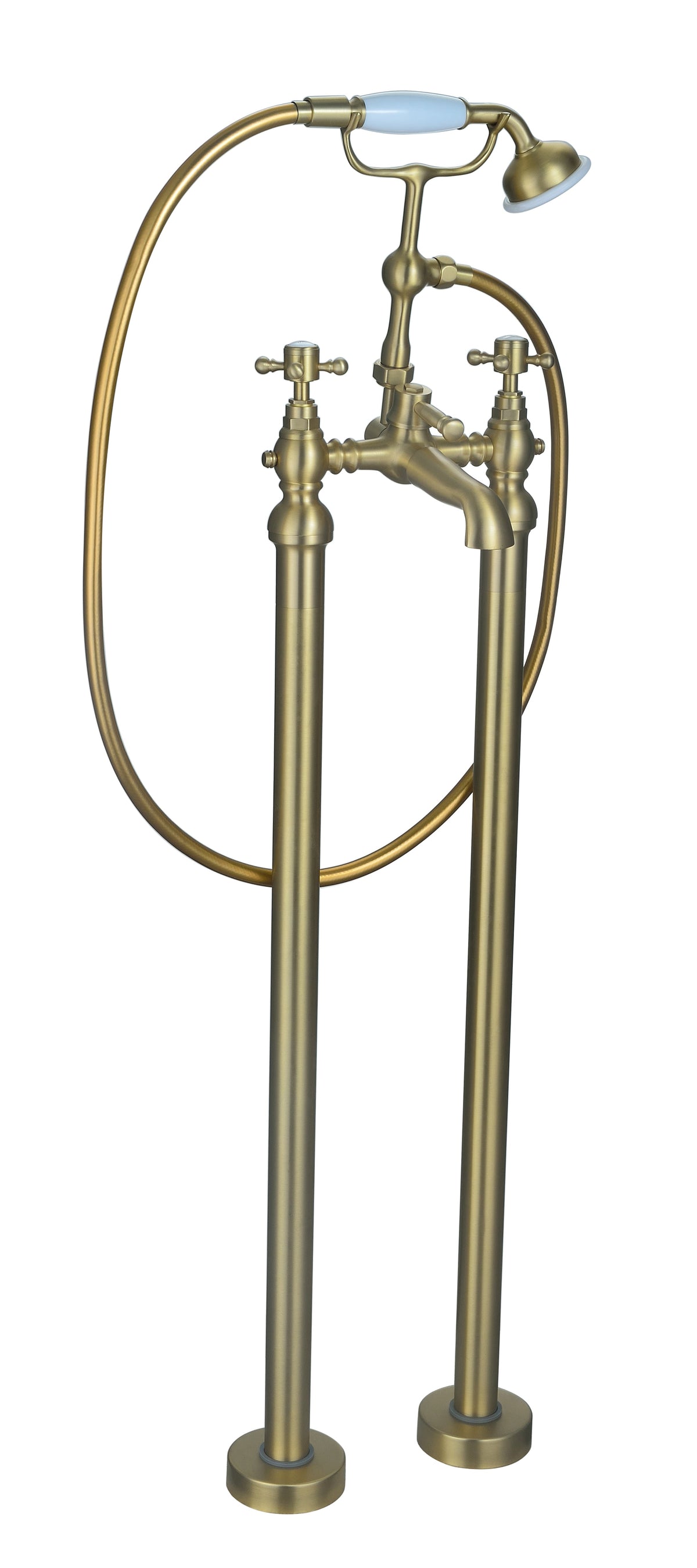 Tain Floor Standing Bath/Shower Mixer & Shower Kit - Brushed Brass