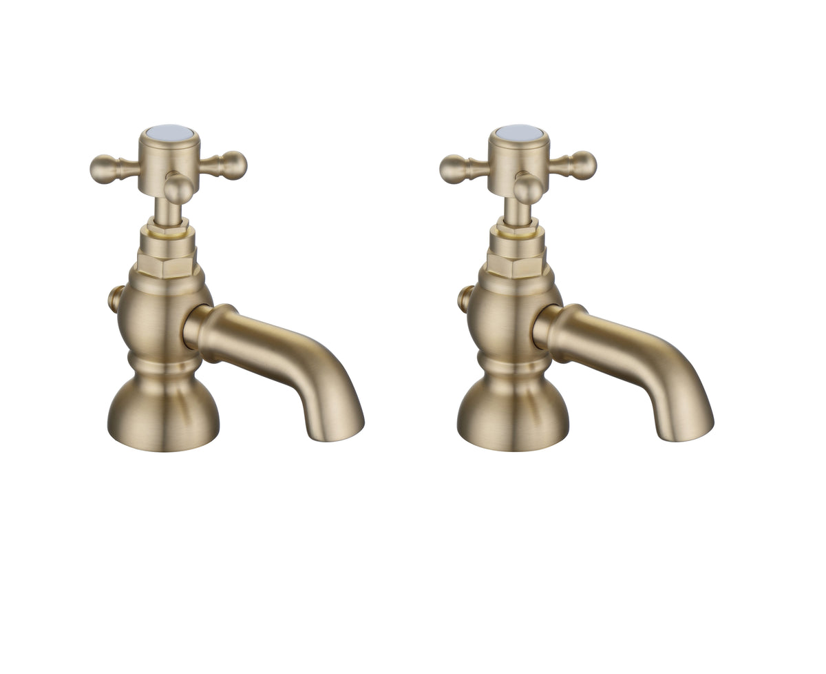 Tain Bath Pillar Taps - Brushed Brass