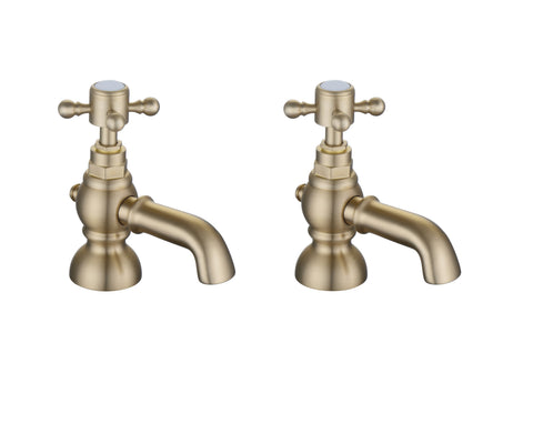 Tain Bath Pillar Taps - Brushed Brass