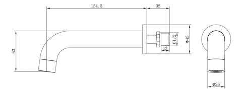 Pease 155mm Wall Mounted Basin Mixer - Brushed Brass
